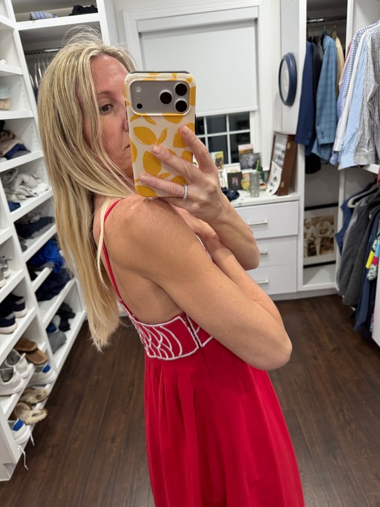 Amazon Red Maxi Dress with Fish Appliqué Accents S - Picture 4 of 4